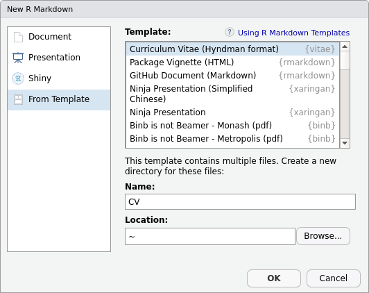 RStudio template selector